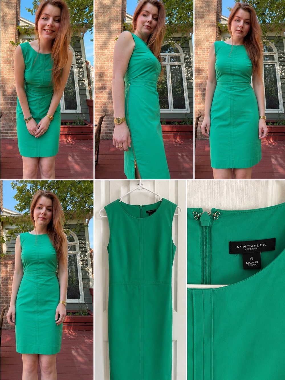 Ann Taylor Emerald Green Sleeveless Sheath Midi Dress